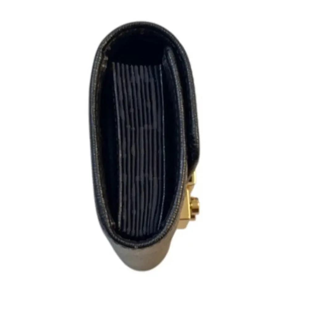Furla Babylon Black Leather Accordion Card Case Wallet Expandable